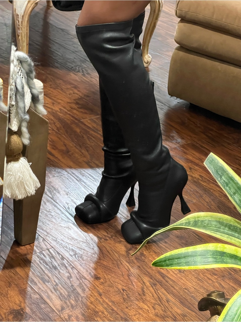 Hanifa Black Over-the-Knee Platform Stiletto Boots